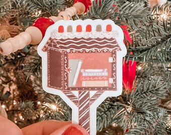 Gingerbread Free Library | Winter | Hand Drawn | Laptop | Water Bottle | Notebook | Sticker | Christmas | Waterproof | Matte | Bookish