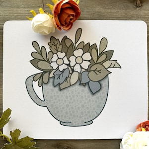 Plant Mug Mouse Pad | Aesthetic | Hand Drawn | Mousepad | Non-slip | Desk Accessory | Gaming & Professional Gift