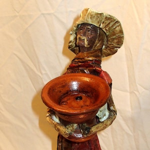 Paper Mache Doll Man and Flower Pot With Holes For Floral Arrangement Folk Art 13&quot;