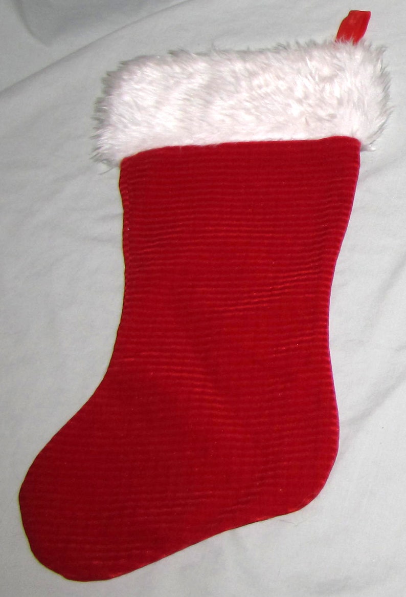 Christmas Stocking Large Vintage Red With White Fur Trim 18