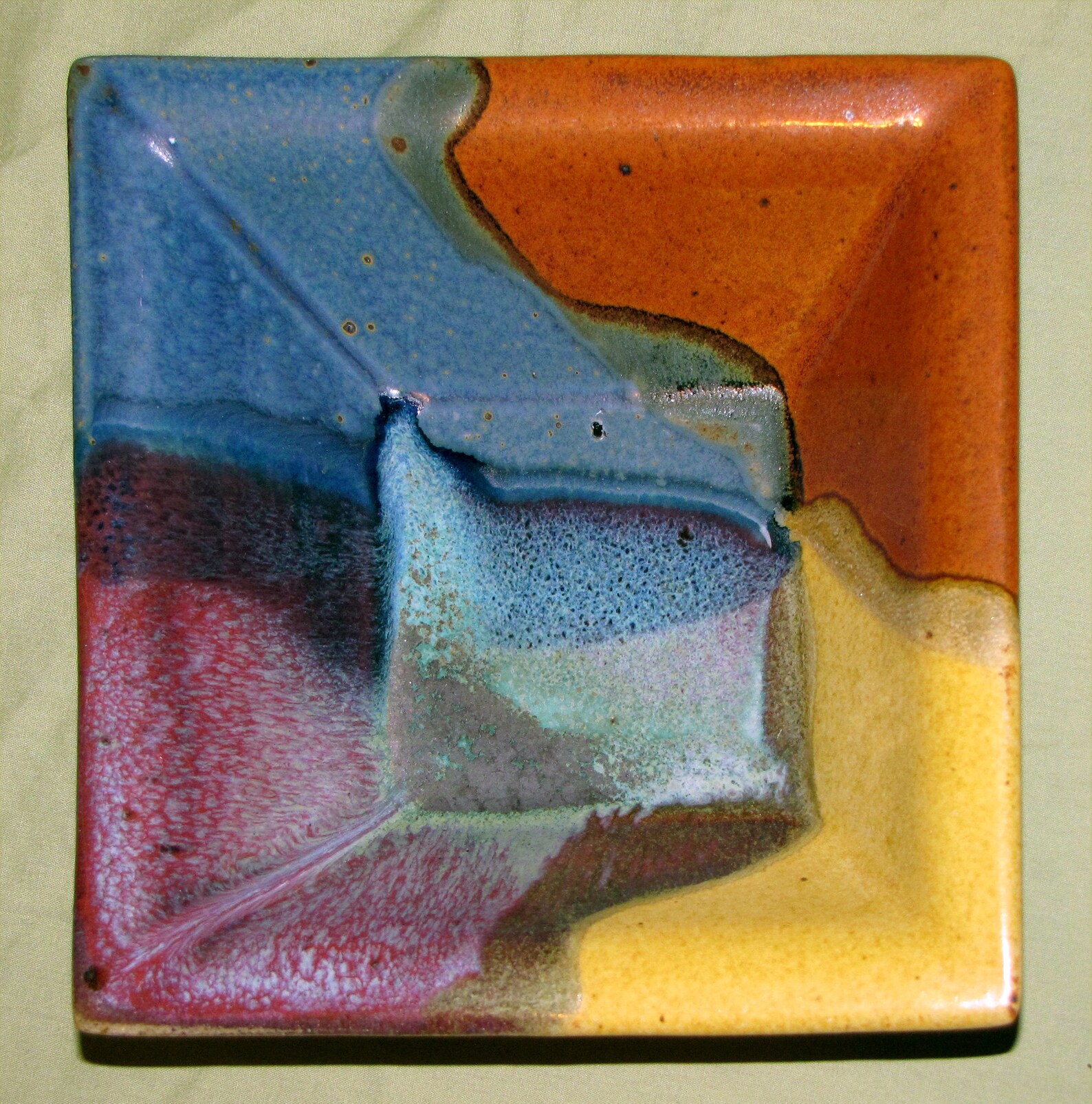 Vintage Pottery Dish Studio Art Drip Glaze Artist Signed Etsy