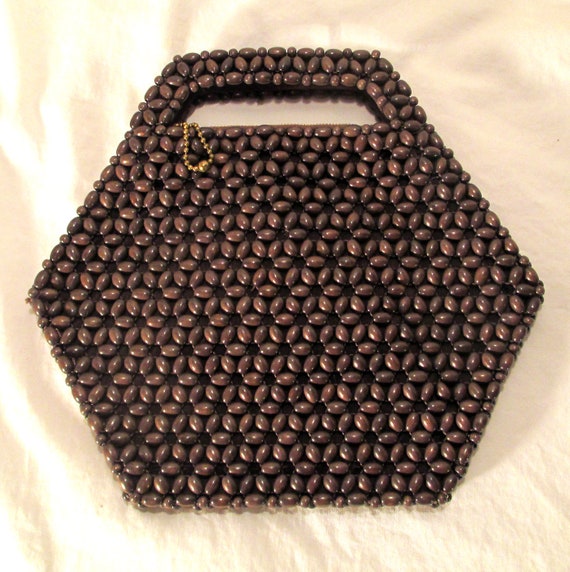 Vintage Purse Handbag Handmade Wood Beads Czechos… - image 6