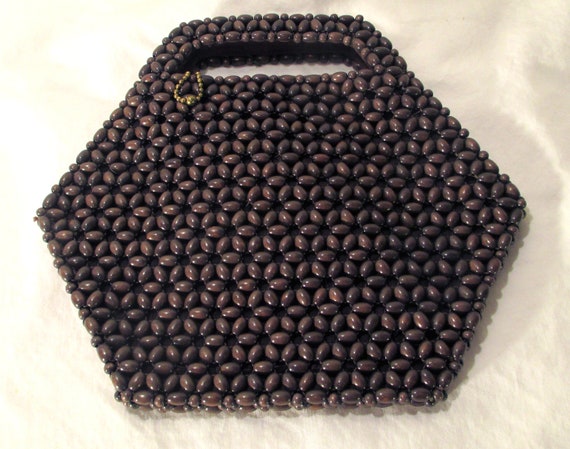 Vintage Purse Handbag Handmade Wood Beads Czechos… - image 4