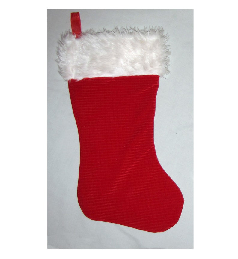 Christmas Stocking Large Vintage Red With White Fur Trim 18
