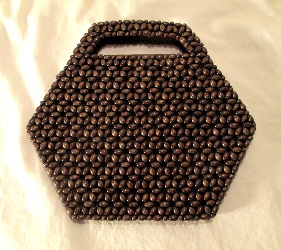 Vintage Purse Handbag Handmade Wood Beads Czechos… - image 8