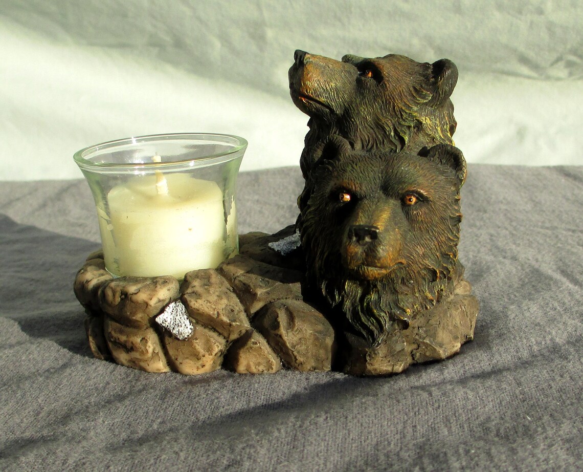 Vintage Candle Holder Bear Grizzly Kodiak Tea Light Wildlife Etsy