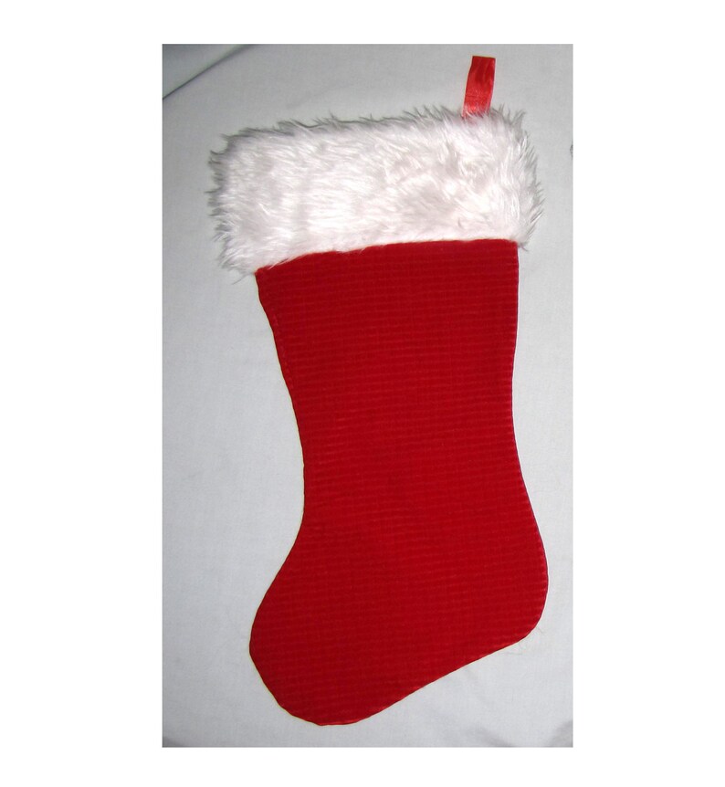 Christmas Stocking Large Vintage Red With White Fur Trim 18