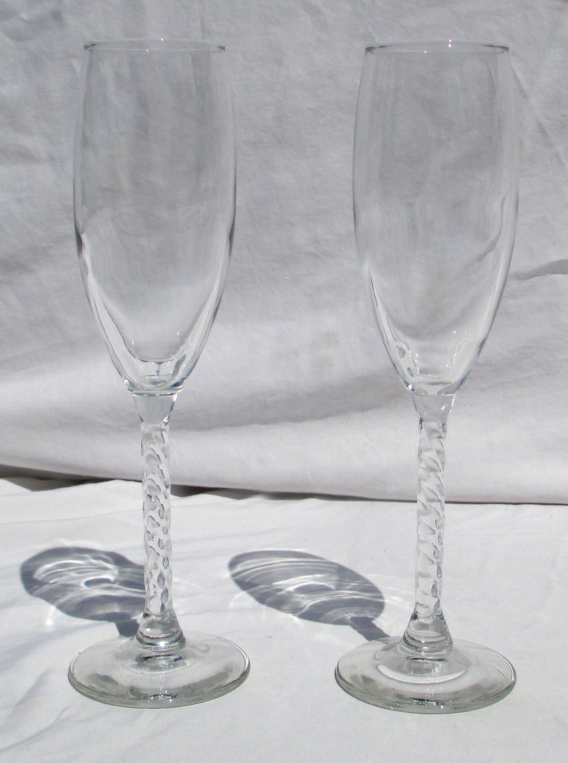 Crystal Champagne Flute Glasses With Twisted Stems Set of 2 Etsy