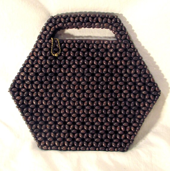 Vintage Purse Handbag Handmade Wood Beads Czechos… - image 2