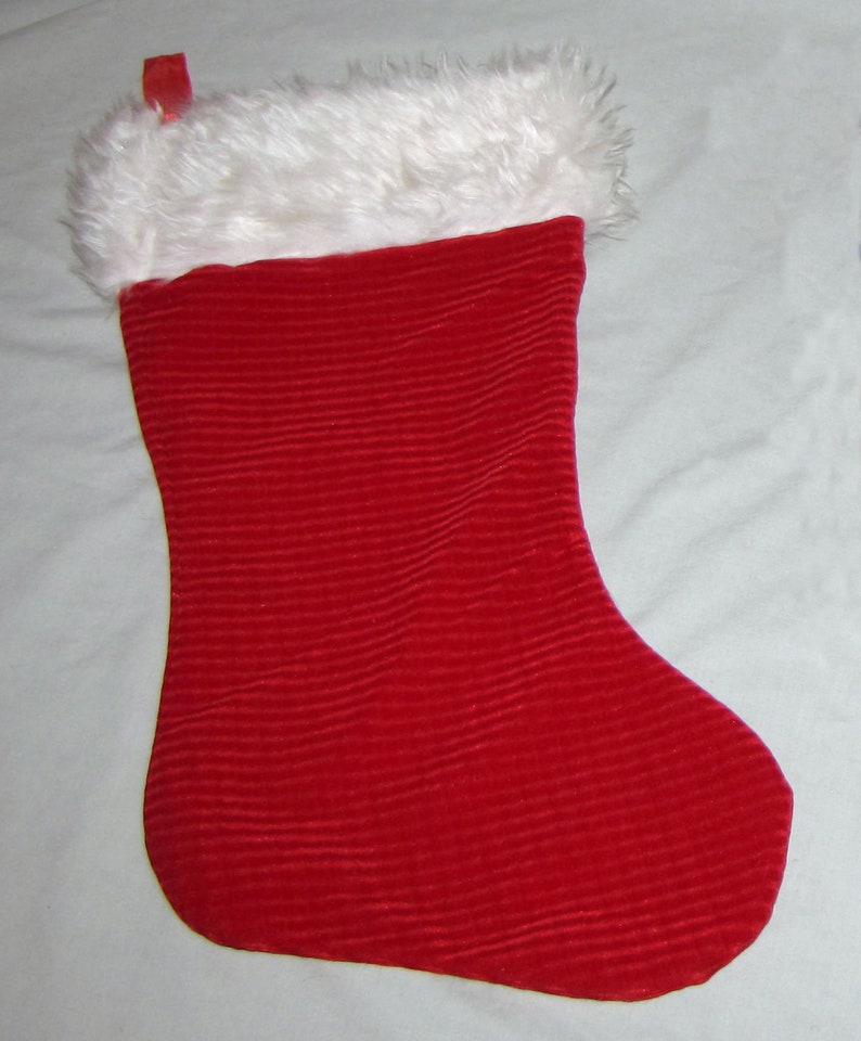 Christmas Stocking Large Vintage Red With White Fur Trim 18