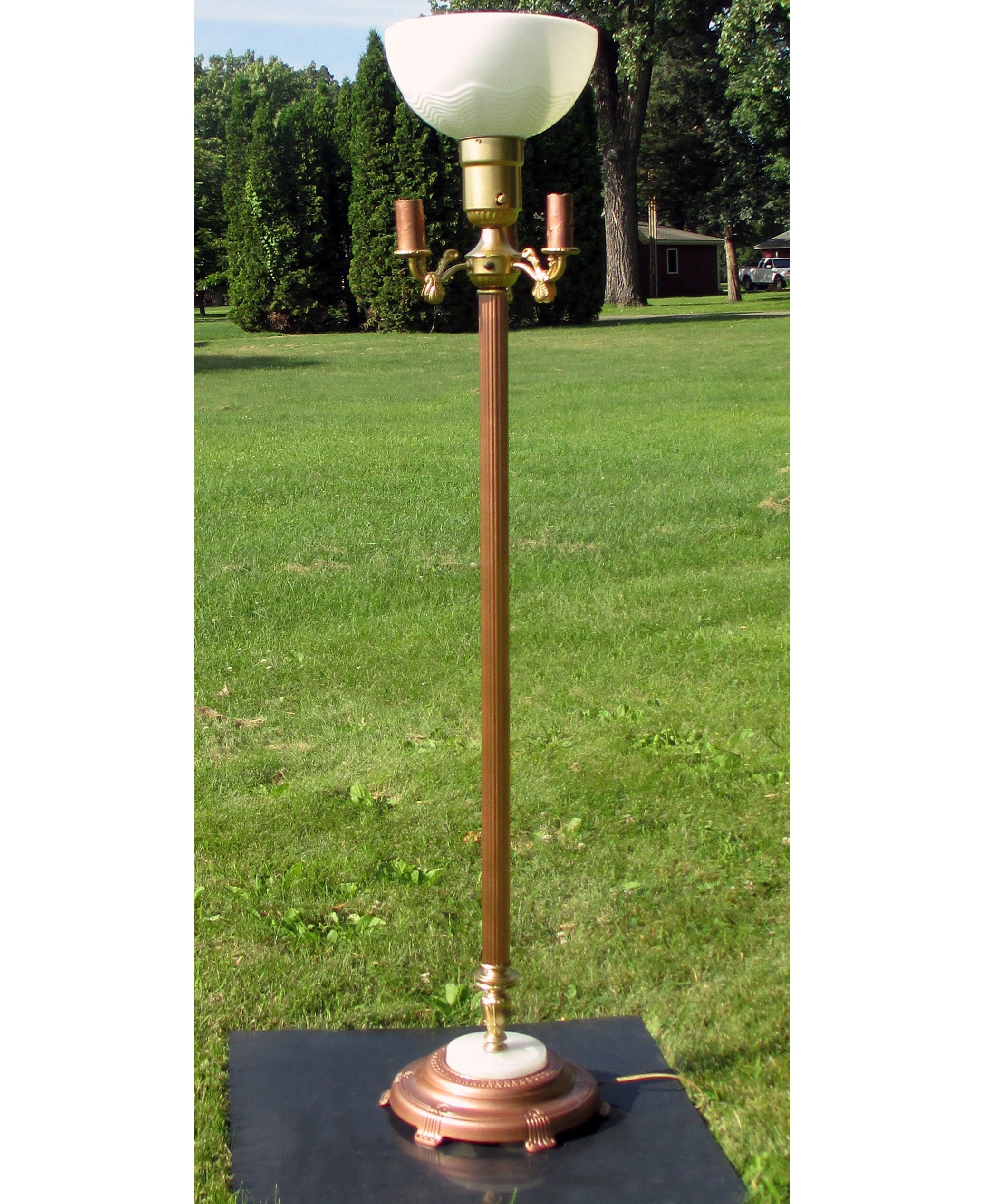 Vintage Floor Lamp Marble Base Textured Milk Glass Torchiere Etsy