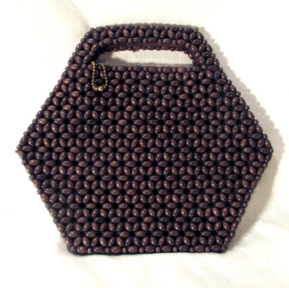 Vintage Purse Handbag Handmade Wood Beads Czechos… - image 9