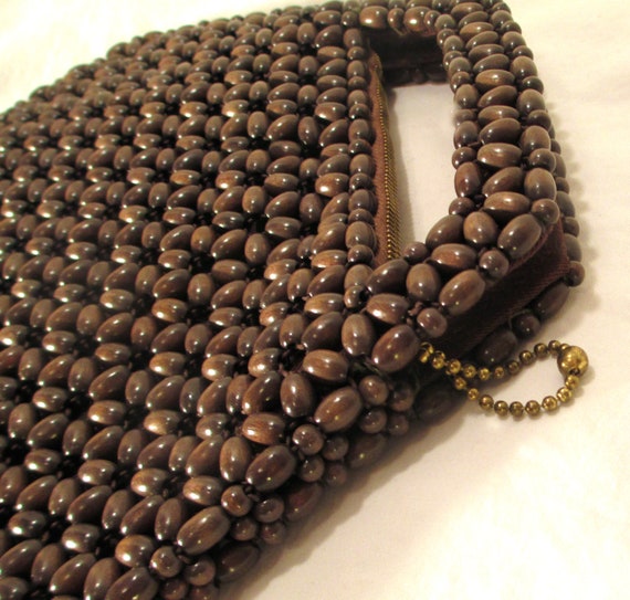 Vintage Purse Handbag Handmade Wood Beads Czechos… - image 5