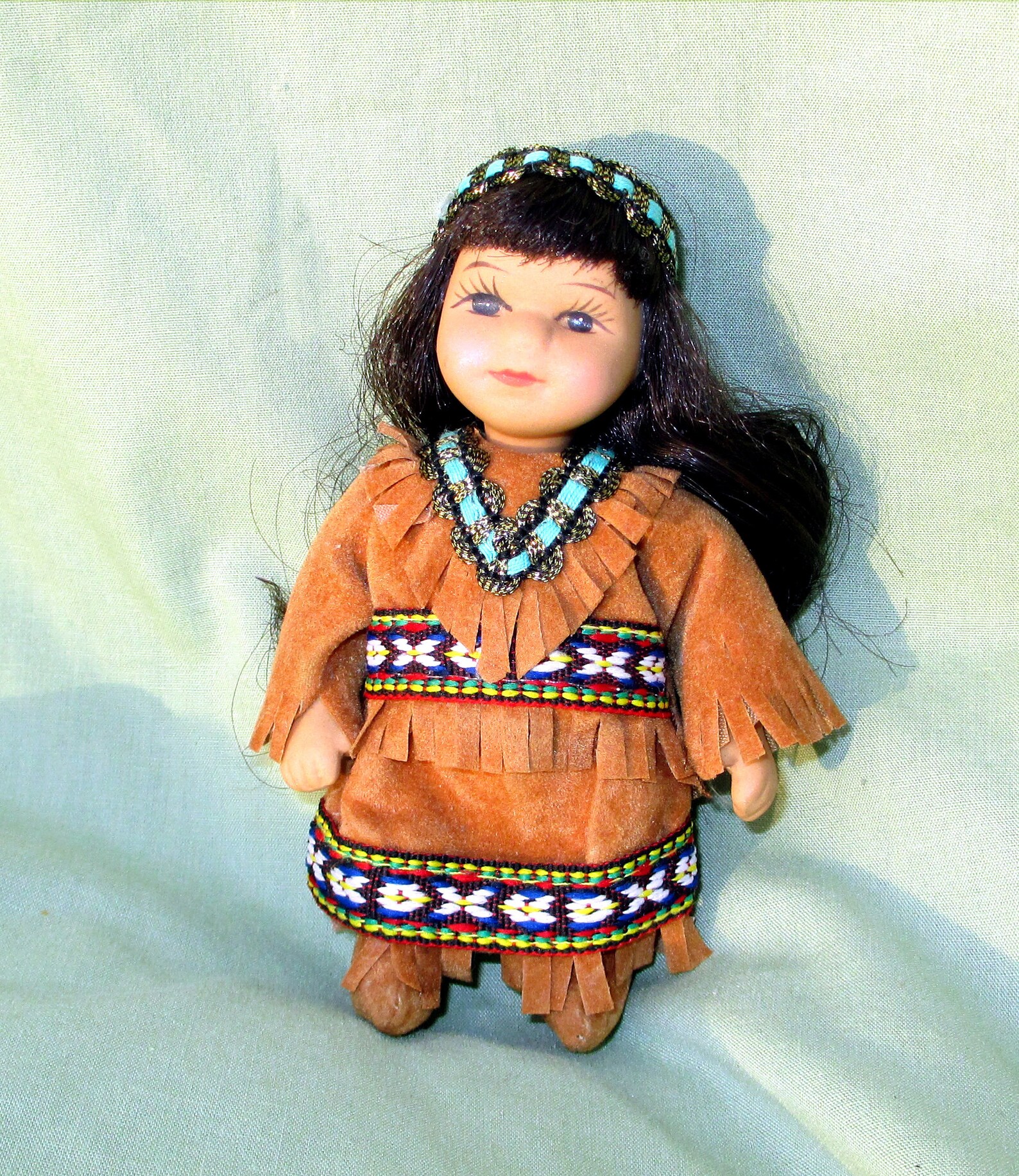 Vintage Porcelain Doll Native American Indian MN Ojibwa Leather Clothes