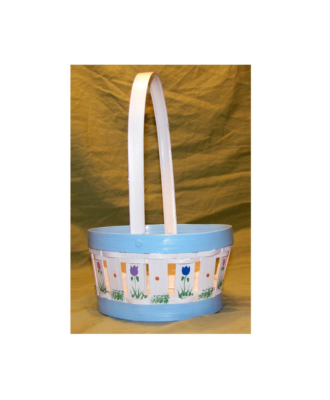 Wood Easter Basket Wooden Spring Centerpiece Hand Painted Etsy