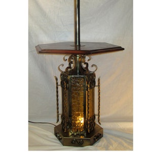 Vintage Floor Lamp Spanish Gothic Medieval Wood Table 53&quot;