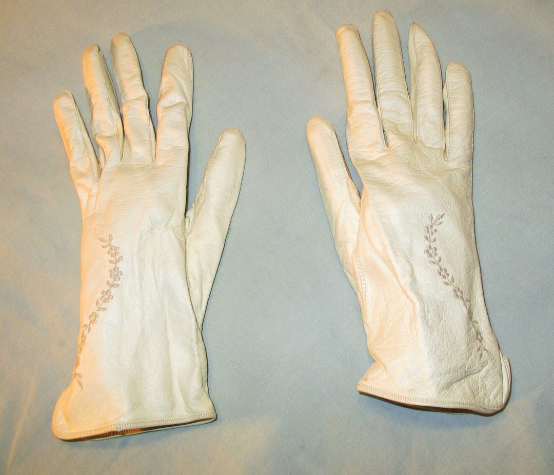 Vintage Kid Gloves Made in Western Germany Ivory Embroidered Etsy
