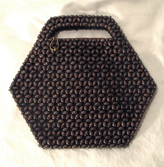 Vintage Purse Handbag Handmade Wood Beads Czechos… - image 1