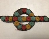 Vintage Appliqué Buckle, Metallic Gold with Embroidered Yellow, Blue, Red Dots, 6 1 2 x 2 3 4, made in Switzerland