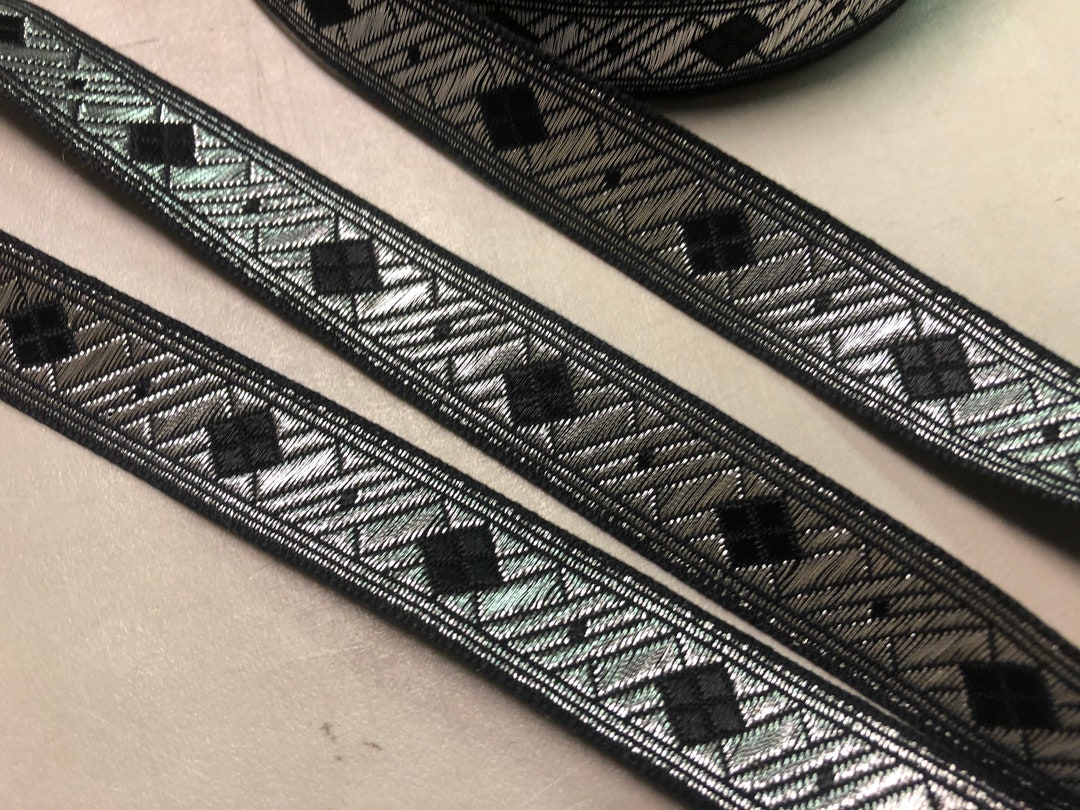 Metal Ribbon Pattern Metallic Ribbon in Silver and Black Geometric Pattern, Made in France ...