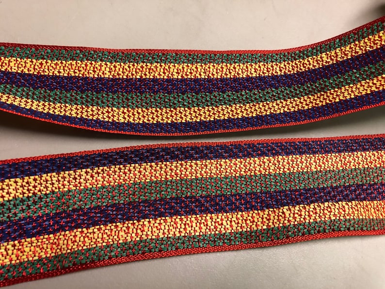 Vintage Cotton Striped Ribbon Red Price is per Yard 1 78 inches wide Green and Yellow Blue