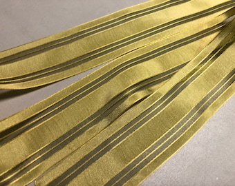 Taffeta Ribbon with Organza Burnout Stripe, Olive Green with Dark Green Stripe, 1 1/2 inch Made in Japan, Sold by the Yard