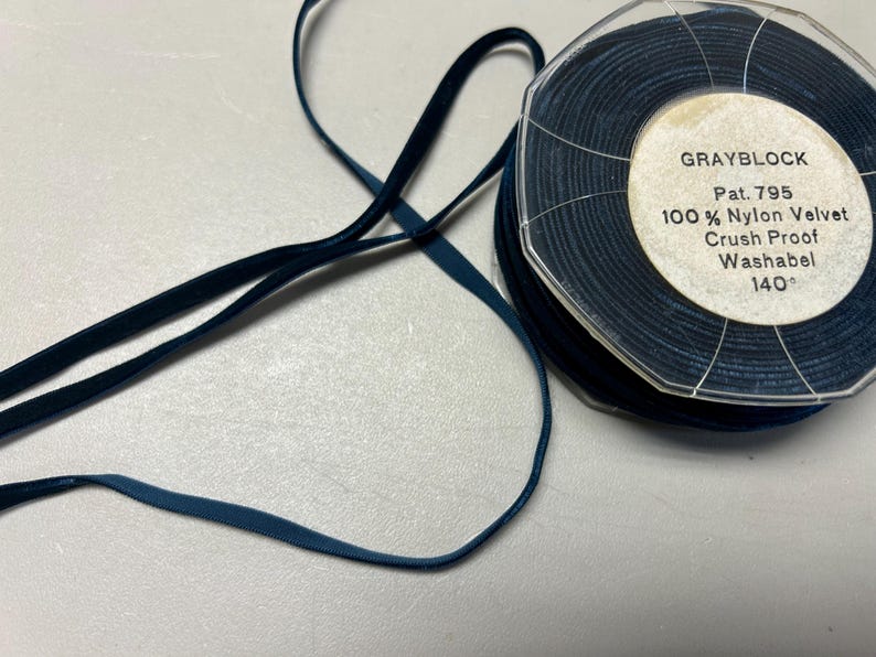 Vintage Velvet Ribbon in Navy Blue, Taffeta Back Made of 100% Rayon, 1/ ...