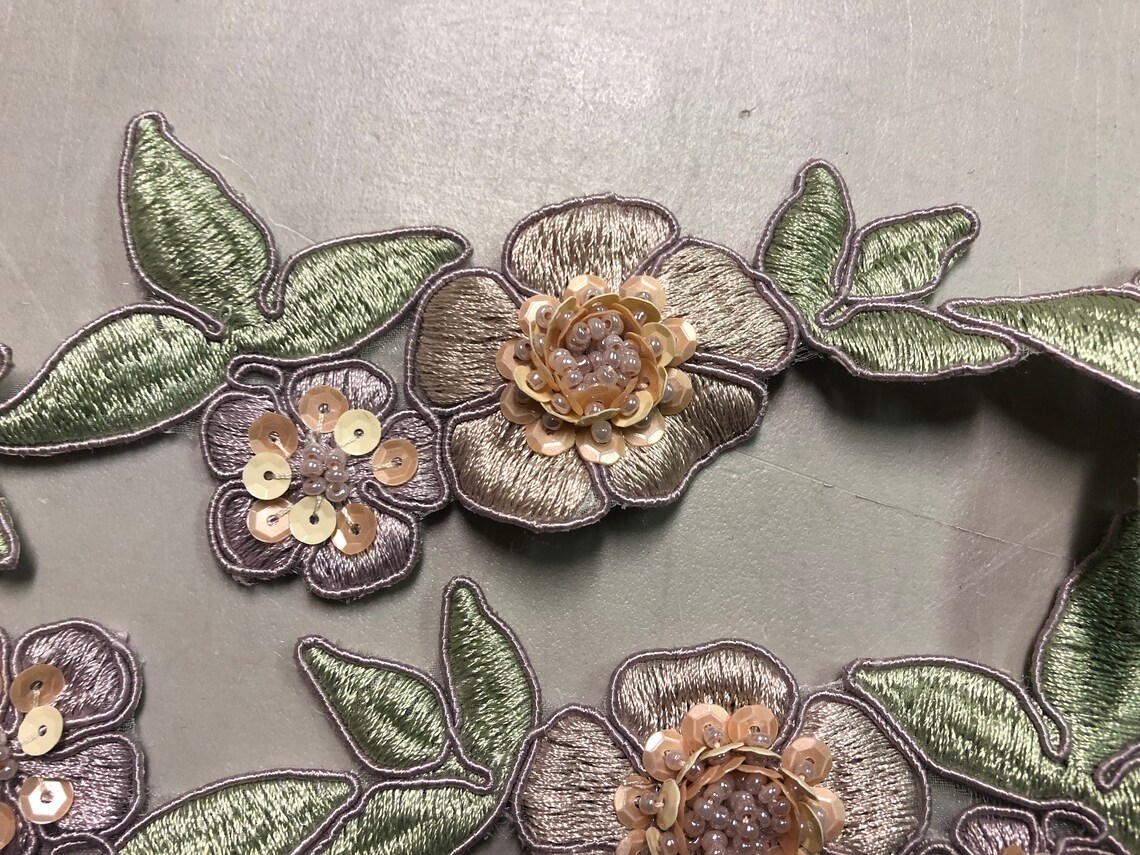 Floral Trim With Piping Embroidery in a Delicate Coloration Etsy