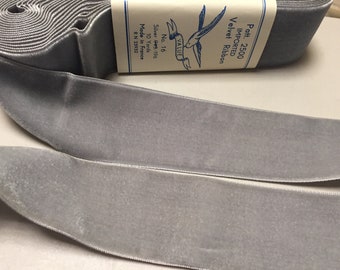 Velvet Ribbon in Silver, Taffeta Back, Made in France, 2 inches wide, Price is per Yard