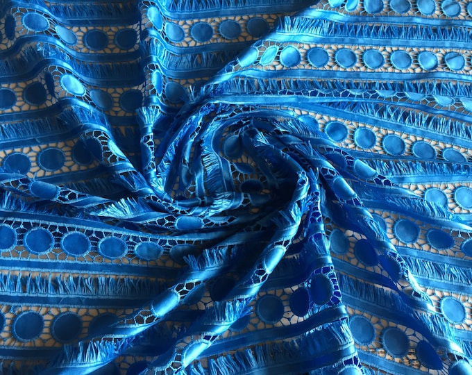 Royal Blue Geometric Heavy Weight Fabric With Tassel and Circular ...