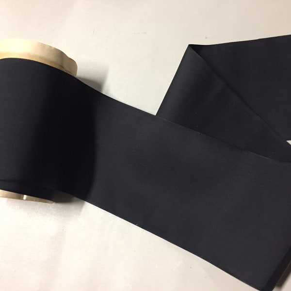 Vintage taffeta Ribbon in Black 4 1/8 inches wide, Nylon, Price is per Yard