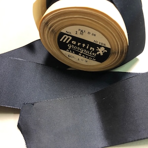 Vintage Taffeta Gros Grain Ribbon (a lighter weight), 1 7/8 inches wide, Navy Blue, Price is per Yard image 1