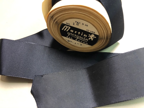 Vintage Taffeta Gros Grain Ribbon (a lighter weight), 1 7/8 inches wide, Navy Blue, Price is per Yard