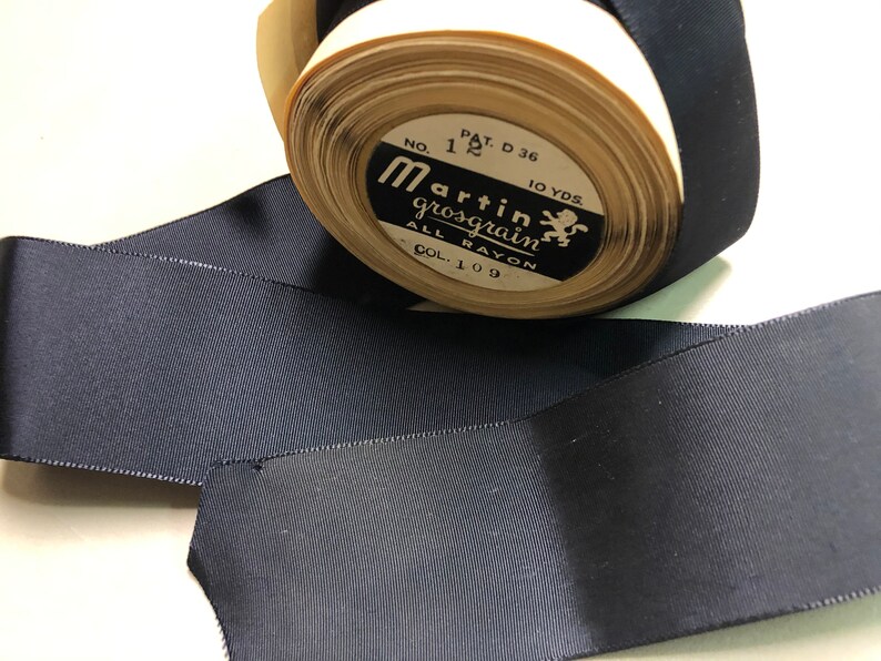 Vintage Taffeta Gros Grain Ribbon (a lighter weight), 1 7/8 inches wide, Navy Blue, Price is per Yard image 1