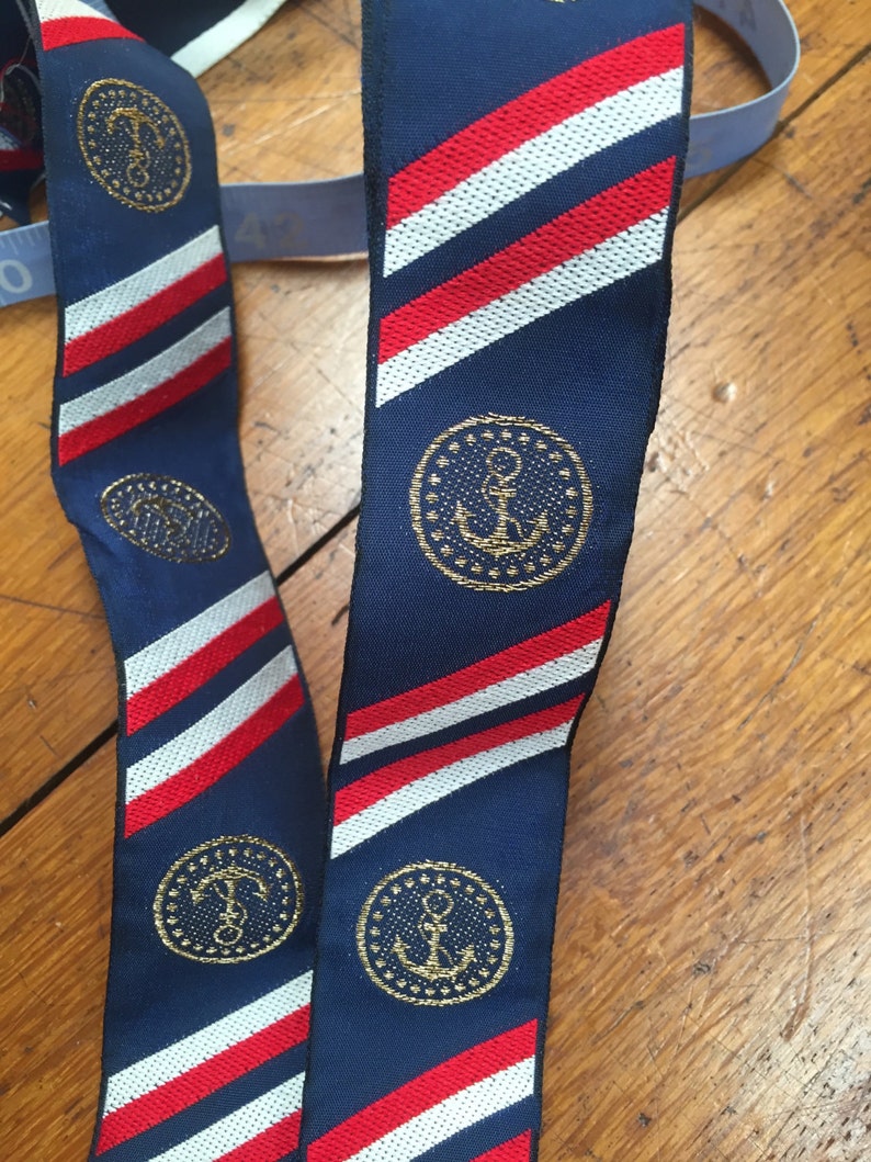 Vintage Naval Ribbon - Iridescent Gold Anchor Crest With Red, White and ...