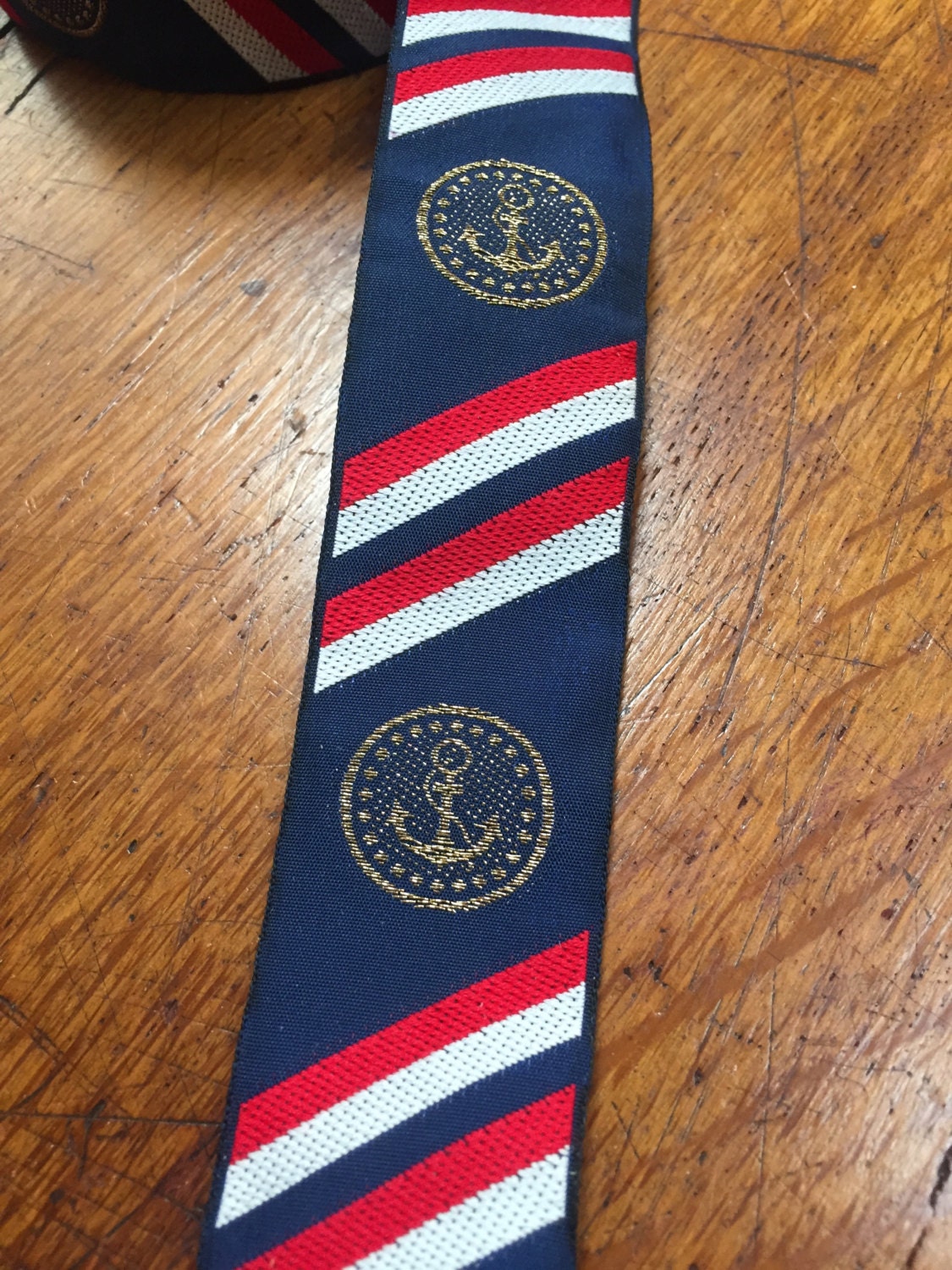 Vintage Naval Ribbon - Iridescent Gold Anchor Crest With Red, White and ...