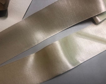 Vintage Satin Faille Ribbon, French, Ivory, 100% Rayon, 2 3/8 inches wide, Price is per Yard