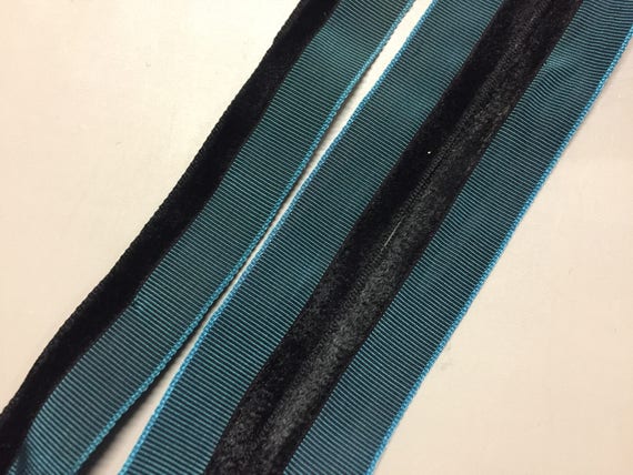 Teal Gros Grain Ribbon with Black Velvet Edge Vintage Made | Etsy