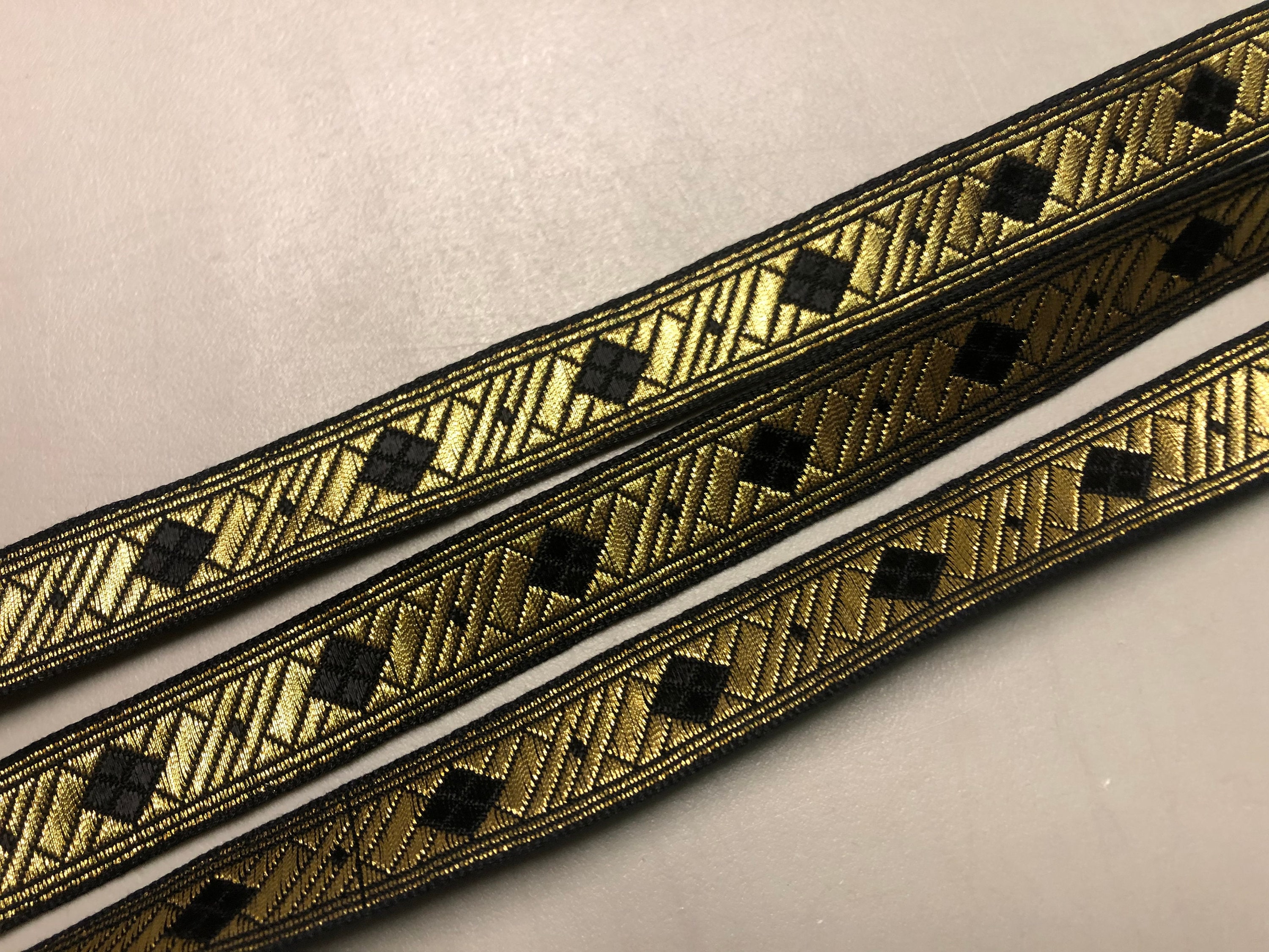 Metal Ribbon Pattern Metallic Ribbon in Gold and Black Geometric Pattern, Made in France ...