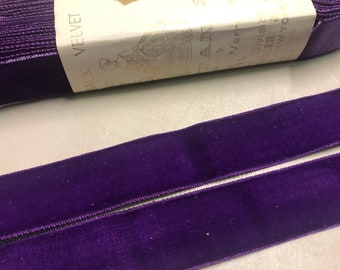 Velvet Ribbon in Royal Purple, Taffeta Back, made in France, 1 inch wide, Price is per Yard