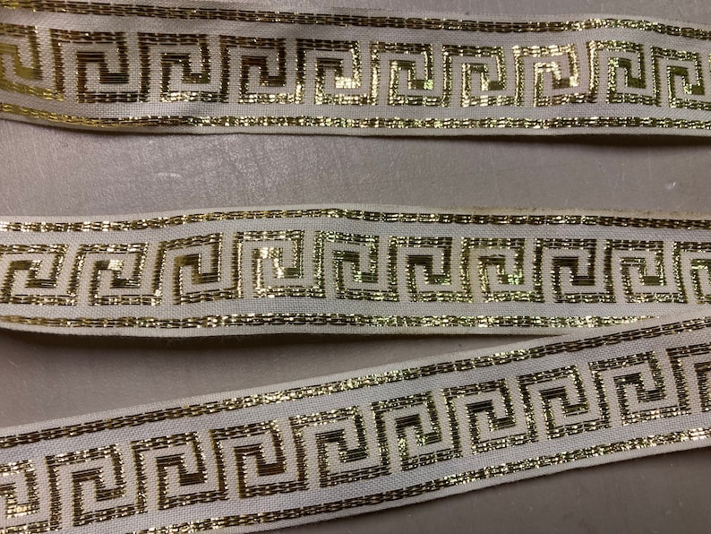 Greek Key Ribbon, Metallic Gold on White, Classic Look, 1 Inch Wide ...