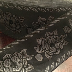 Vintage Gray on Black brocade ribbon, made in France, 3 1/8 inches wide