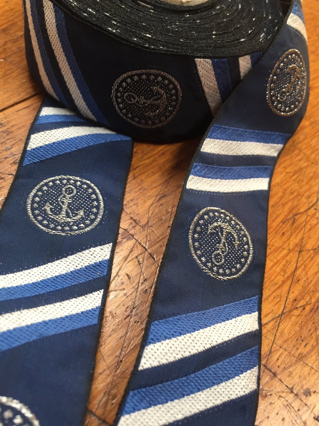 Vintage Naval Ribbon - Iridescent Gold Anchor Crest With White, Light ...