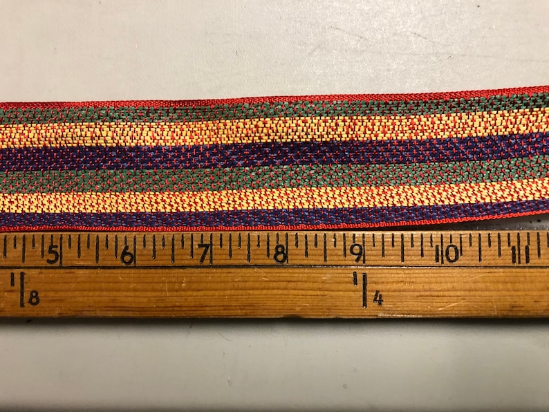 Vintage Cotton Striped Ribbon Red Price is per Yard 1 78 inches wide Green and Yellow Blue