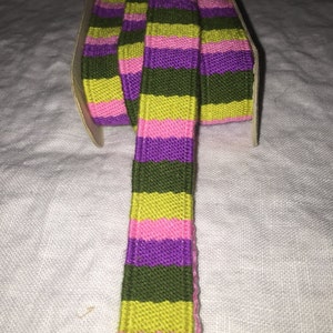 Vintage and retro triangular ribbon - green, pink and purple, 7/8 inches wide, made in FRANCE