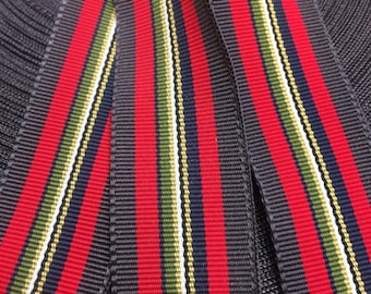 Vintage Multi-Color Striped Gros Grain Ribbon - 7/8 inches wide - Beautiful and Classic Ribbon, Olive, Red, Navy and Yellow