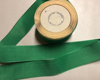 Nastro vintage in taffetà in verde irlandese, largo 1 3/8 pollici, realizzato in nylon, il prezzo è tagliato a misura