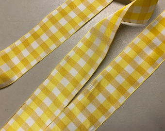 Cinta de tafetán a cuadros vintage, Plaid amarillo y blanco, 1 1/2 pulgadas de ancho, El precio se corta a medida, Hecho en Francia