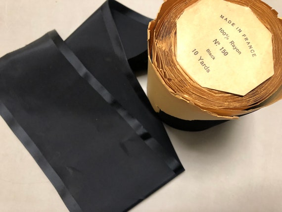 WIDE VINTAGE FRENCH 100/% RAYON RIBBON BLACK WITH STRIPES