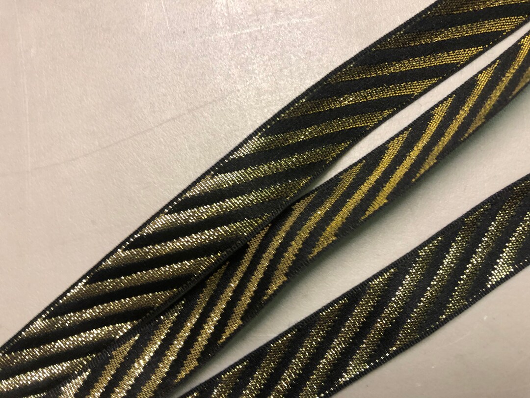 Metal Ribbon Pattern Metallic Ribbon in Gold and Black Diagonal Striped Pattern, Made in ...